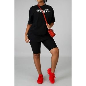 Black "OVER IT" Biker Shorts Set